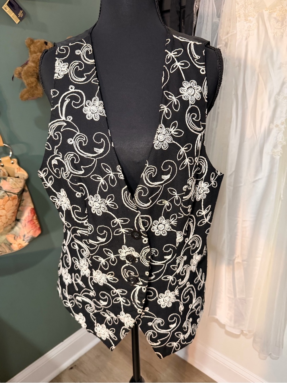 Vintage Norton McNaughton Embroidered Vest Black White M/L
